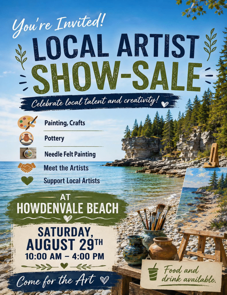 Howdenvale Happenings: 10 am.- 4 pm. Saturday August 29th. Howdenvale Beach.  Local Artist Show-Sale.